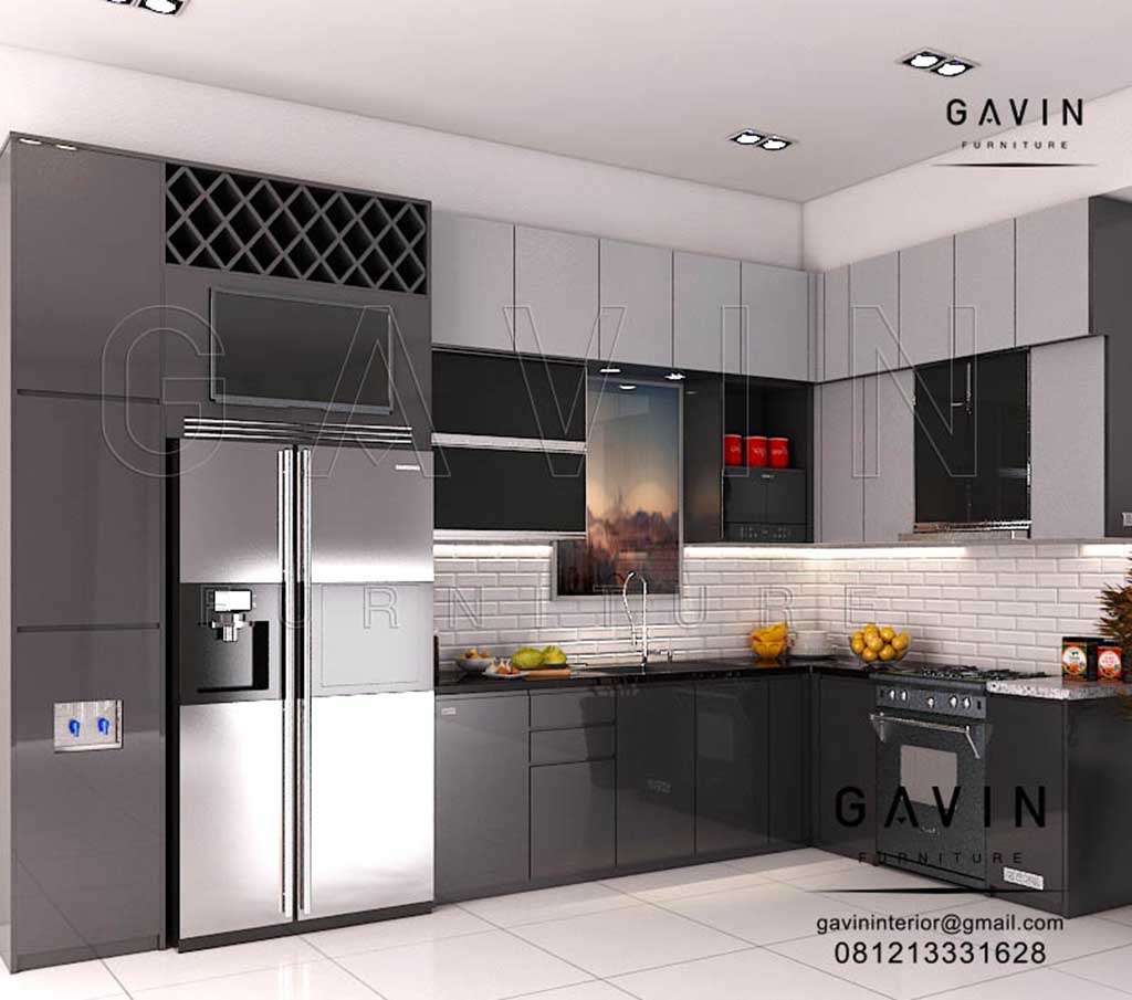  contoh lemari dapur minimalis modern warna dark grey Q2976 