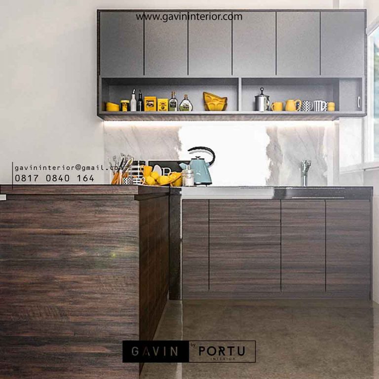 model kitchen set design minimalis bentuk L di Gunung Sindur id3385